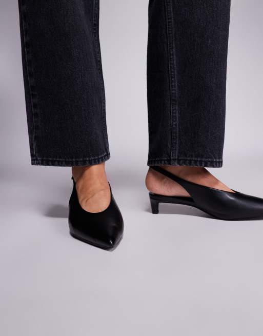 Public Desire Wide Fit Saskia slingback kitten heel shoes in black, 3 of 4