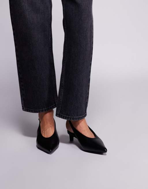 Public Desire Wide Fit Saskia slingback kitten heel shoes in black, 4 of 4