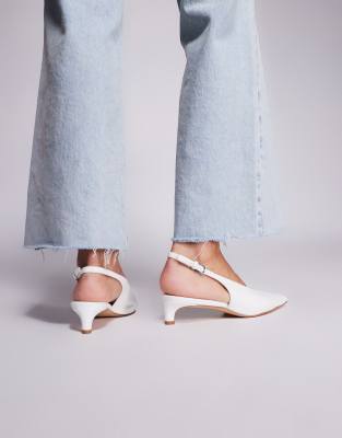 Public Desire Wide Fit Saskia Slingback Kitten Heel Shoes In White