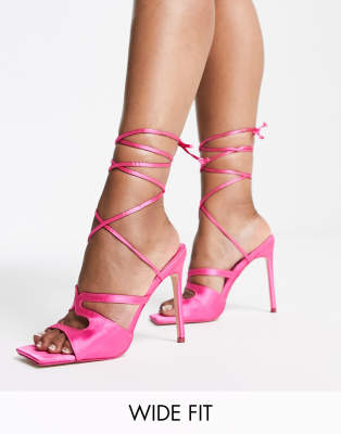 Public Desire Wide Fit Secret satin cutout sandals in pink  - ASOS Price Checker