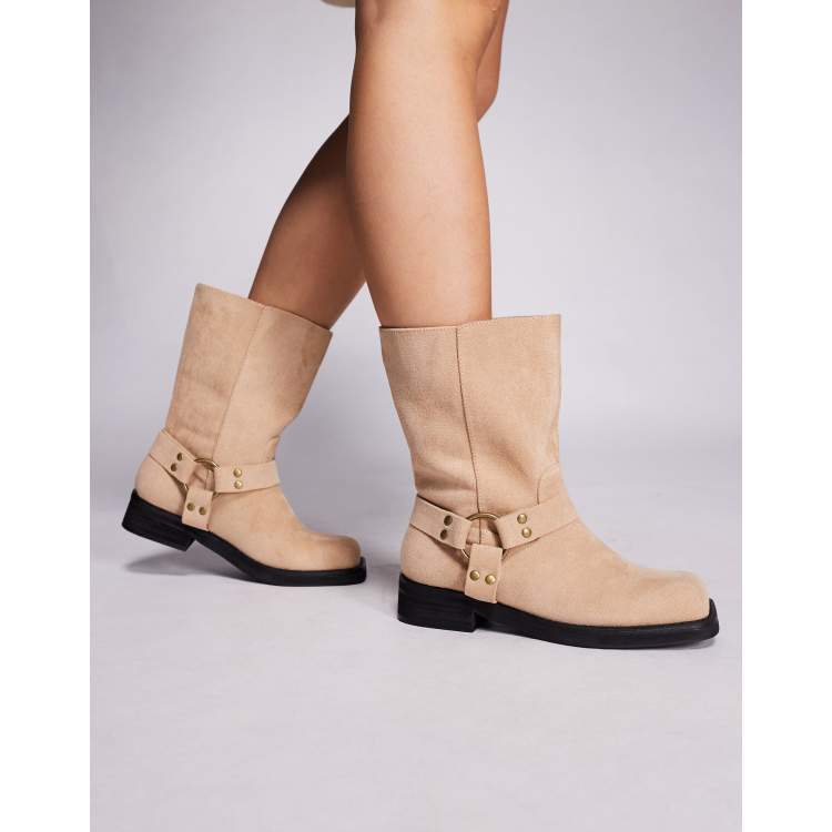 Public Desire Wide Fit Sienna moto boots in sand faux suede | ASOS