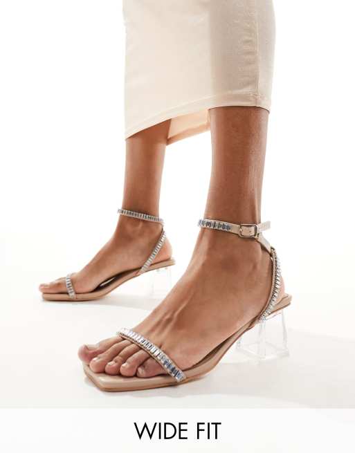 Public Desire Wide Fit Afternoon clear block heeled sandal in beige patent