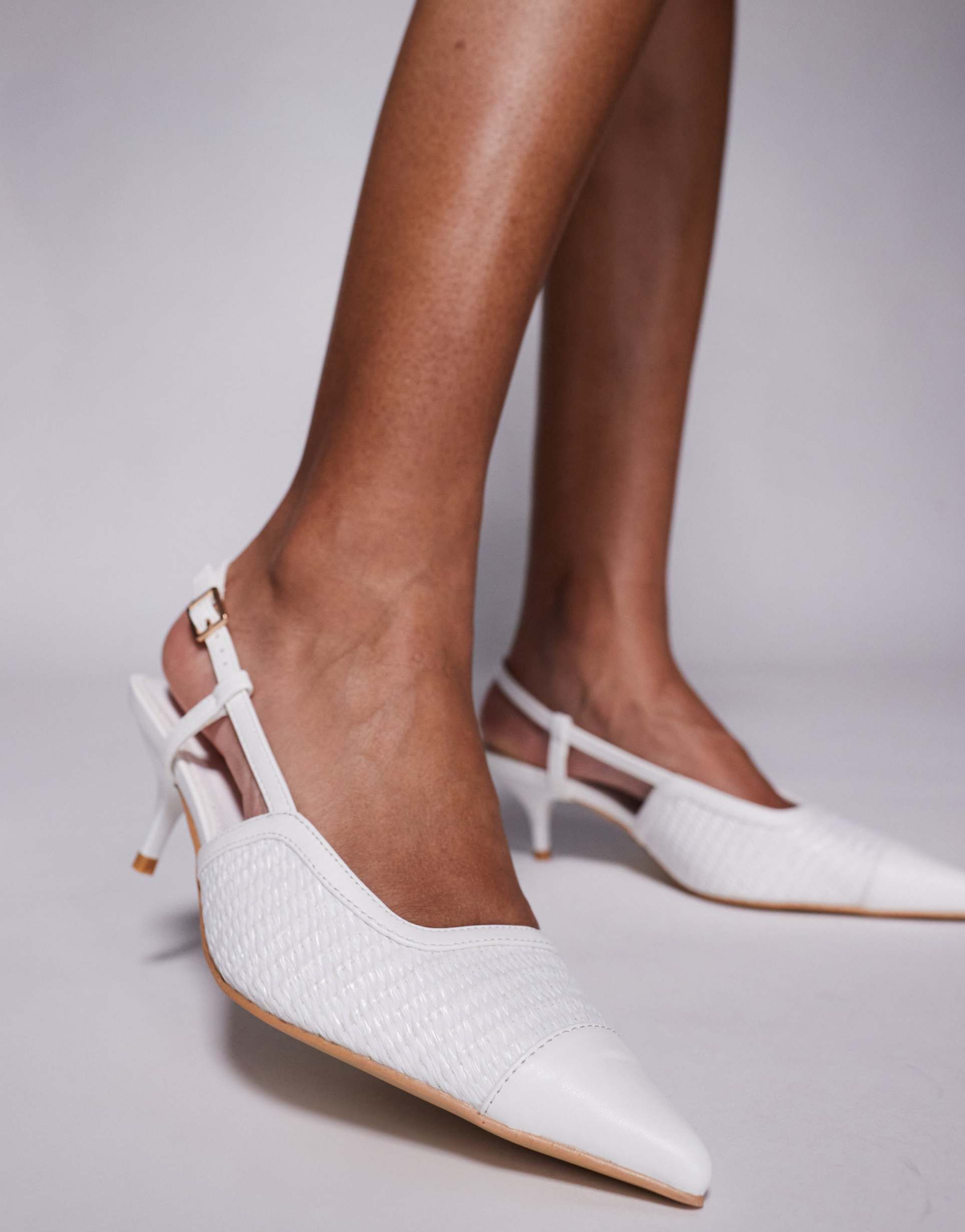 public desire wide fit sling back kitten heel sandals in raffia white