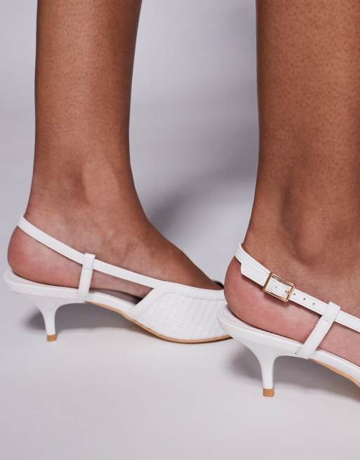 Public Desire Wide Fit slingback kitten heel sandals in raffia white, 3 of 4