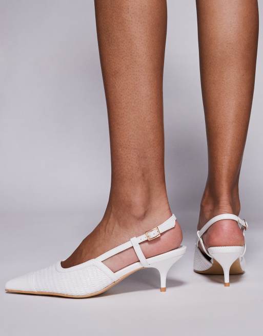 Public Desire Wide Fit slingback kitten heel sandals in raffia white