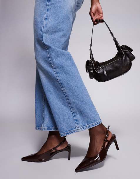 Public Desire Wide Fit slingback kitten heels in chocolate - view 1