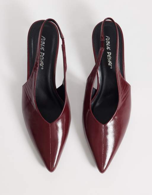 Public Desire Wide Fit Slingback-Schuhe mit Kitten-Heel in Burgunderrot, 2 von 4