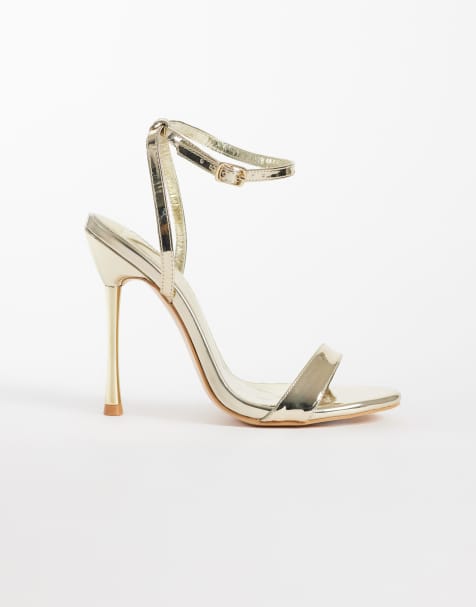 Public Desire Wide Fit Soho barely there heeled sandals in gold - view 1