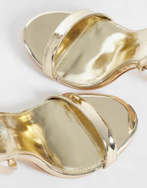 Public Desire Wide Fit Soho barely there heeled sandals in gold, 2 of 4