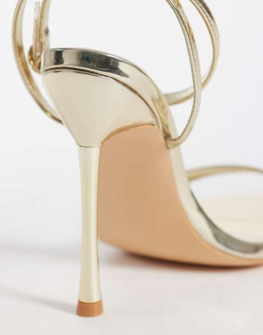 Public Desire Wide Fit Soho barely there heeled sandals in gold, 3 of 4