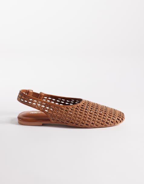 Public Desire Wide Fit – Spice – Flache Ballerinas in Hellbraun im Flechtdesign mit Fersenriemen - view 1