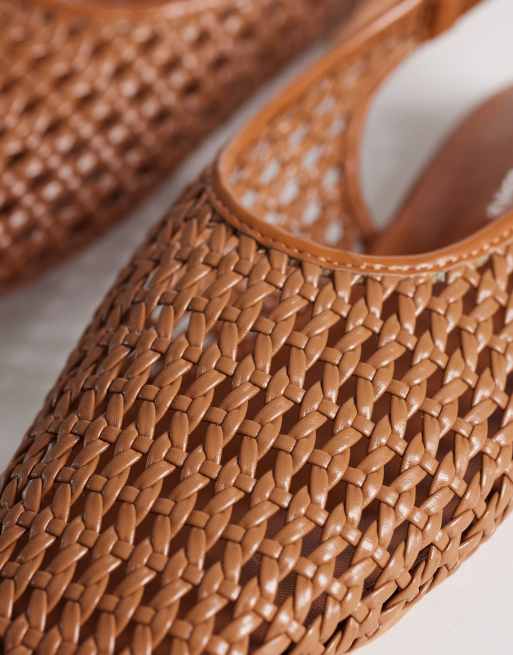 Public Desire Wide Fit Spice slingback woven ballet flats in tan, 2 of 4