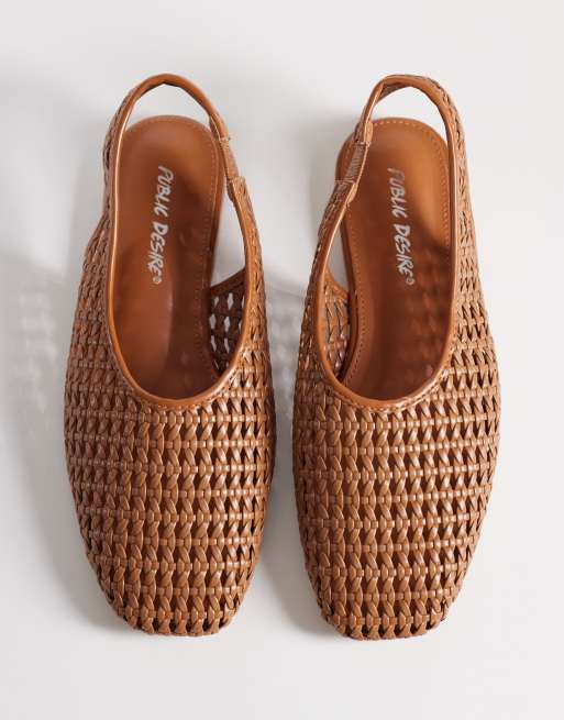 Public Desire Wide Fit Spice slingback woven ballet flats in tan, 3 of 4