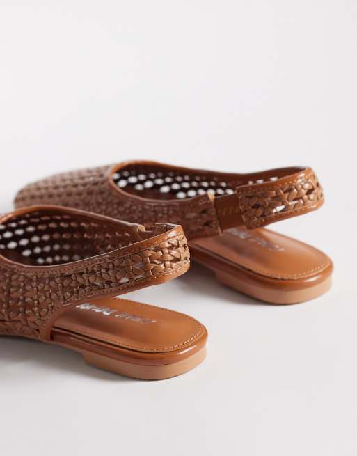 Public Desire Wide Fit Spice slingback woven ballet flats in tan, 4 of 4