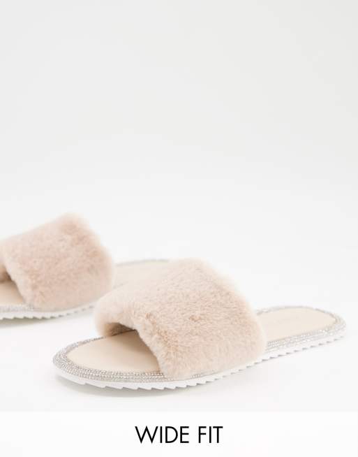 Public Desire Wide Fit Starlight fluffy slippers in cream