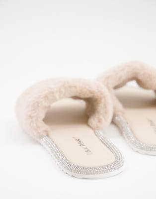 wide fit fluffy slippers