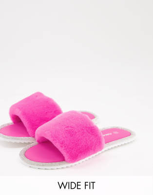 wide fit fluffy slippers