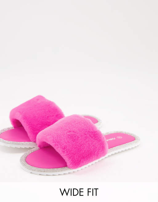 Public Desire Wide Fit Starlight fluffy slippers in pink