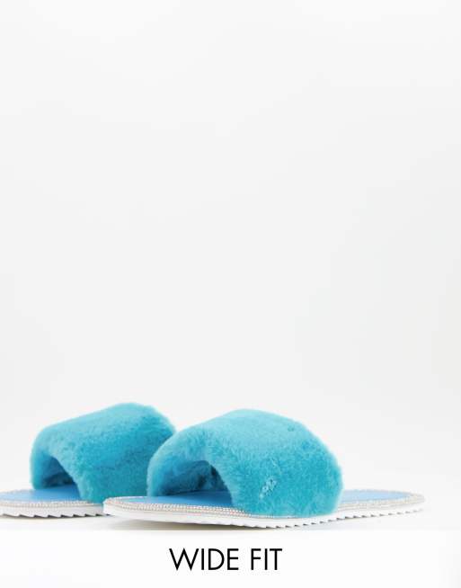 Public Desire Wide Fit - Starlight - Pluizige pantoffels in turquoise