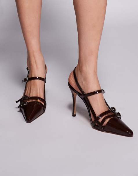 Public Desire Wide Fit - Sushi - Schoenen met hoge hak en gespen in bruin lakleer - view 1