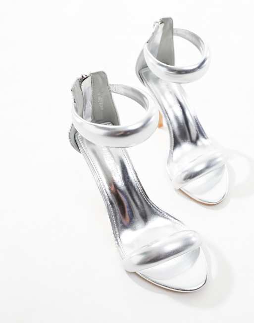 Public Desire Wide Fit Take Over puff strap sandal in silver, 3 of 4