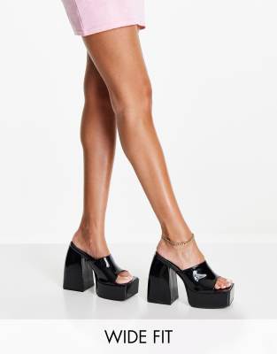 Public Desire Wide Fit Tempting platform heel mules in black patent