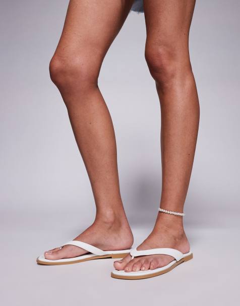 Public Desire Wide Fit thong flat sandals in white - view 1