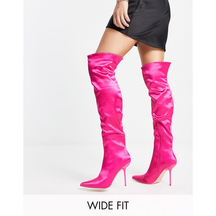 Public Desire Wide Fit Tianna over the knee boots in shocking pink