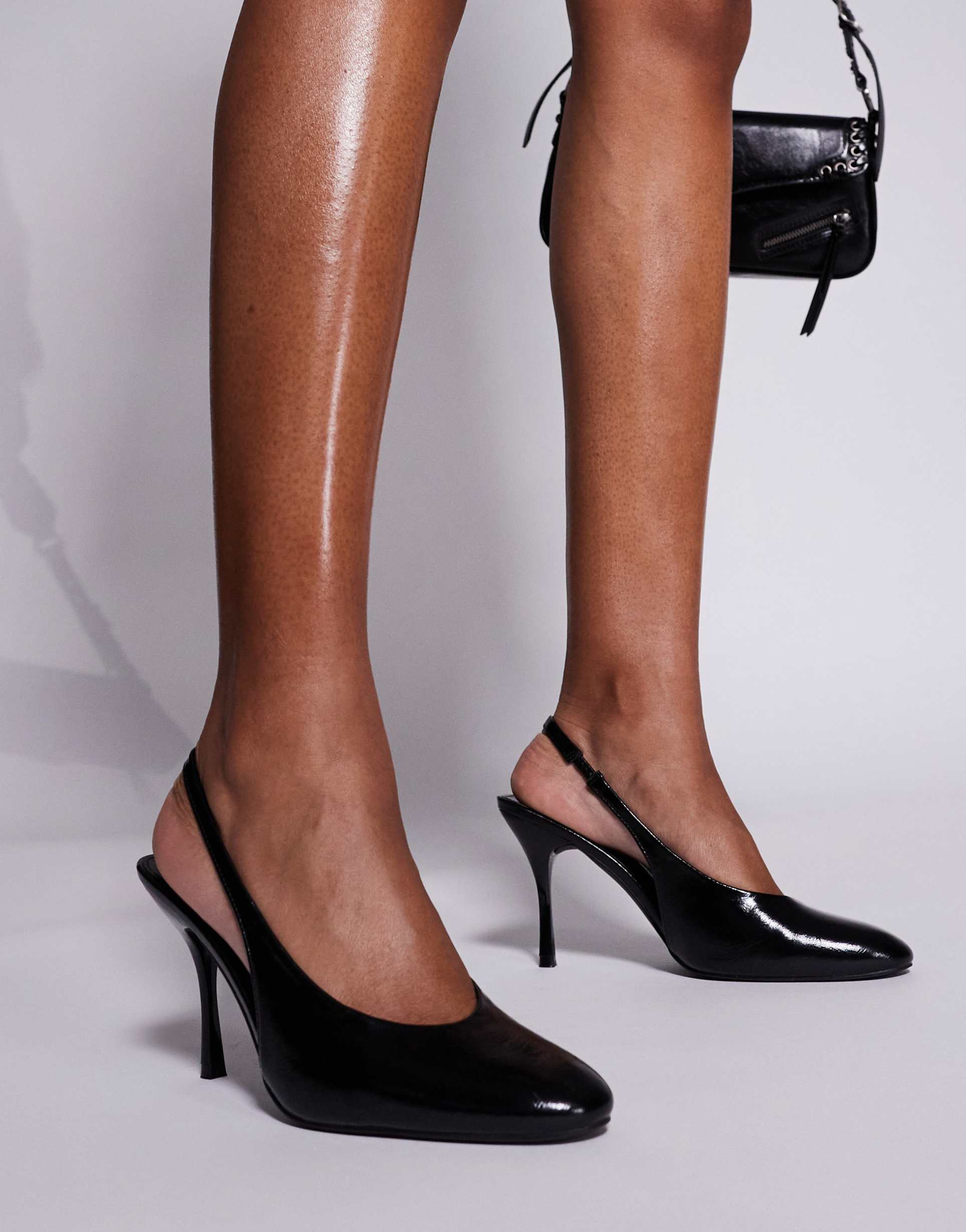 public desire wide fit tilapia high vamp slingback heeled shoes in black