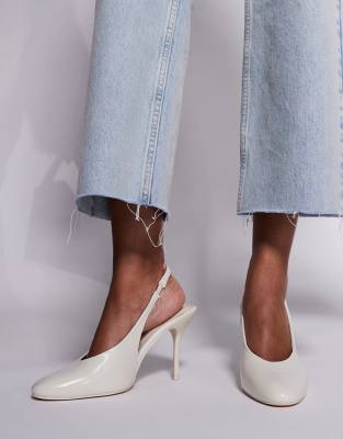 Public Desire Wide Fit Tilapia High Vamp Slingback Heeled Shoes In White