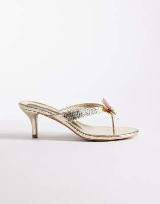  toe thong kitten heel sandals with butterfly 
