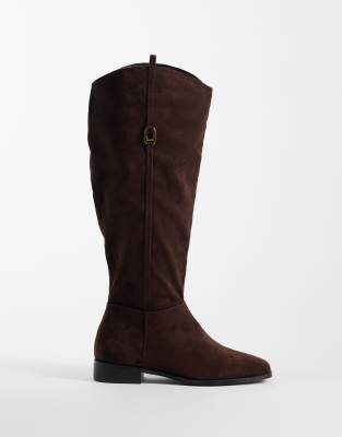 Public Desire Wide Fit Trench Riding Boots In Brown