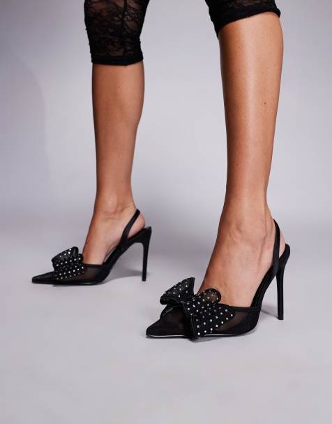 Public Desire Wide Fit Trisha heeled shoes with embellished bow detail in black - view 1