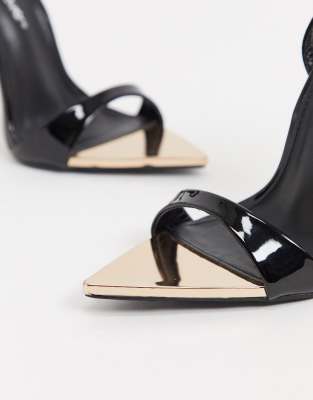 public desire wide fit triumph heeled sandals with padlock anklet in black
