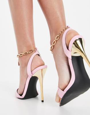 public desire wide fit triumph heeled sandals with padlock anklet in black