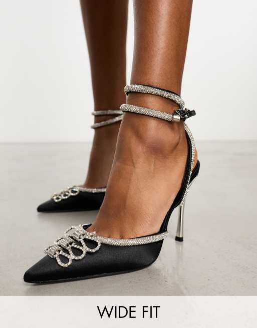 Public Desire Wide Fit - Twilight - Schoenen met versierde strik en hak in zwart