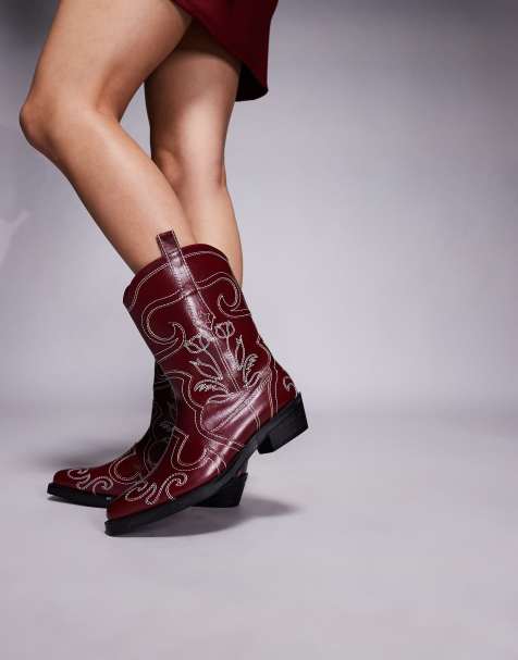 Public Desire Wide Fit Ula western ankle boots in burgundy - view 1