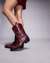 Glamorous welly western boots in burgundy