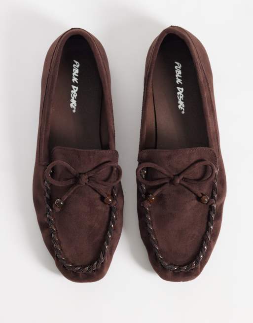 Public Desire Wide Fit Verity mocassin in chocoladebruine suedette, 2 van 4