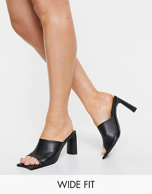 Public Desire Wide Fit Vice heeled mules with statement toe in black