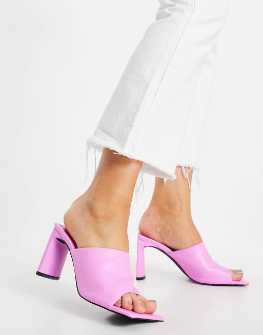 Public Desire Wide Fit Vice heeled mules with statement toe in bubblegum, 3 of 4