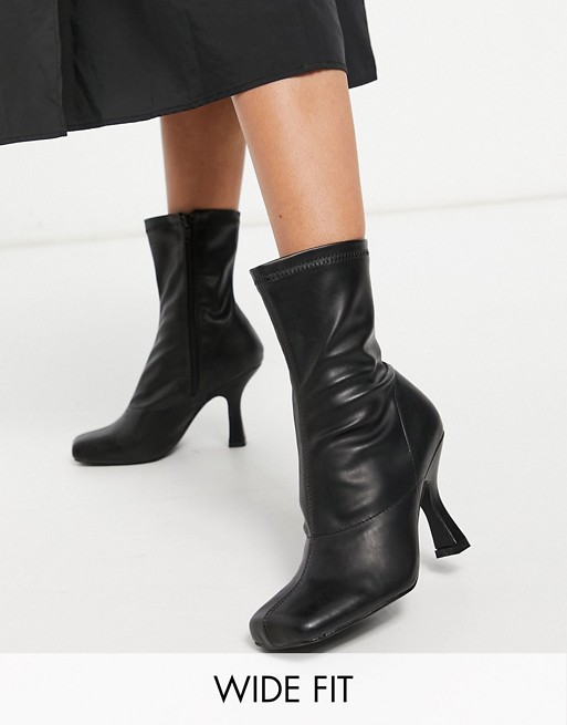 Public Desire Wide Fit Violate sock boots with square toe in black