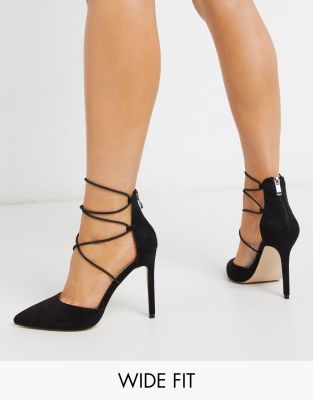 Public Desire Wide Fit Volt tie up heeled shoes in black