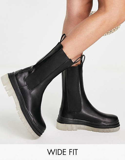 Shoes Boots/Public Desire Wide Fit Winter translucent sole boots in black 
