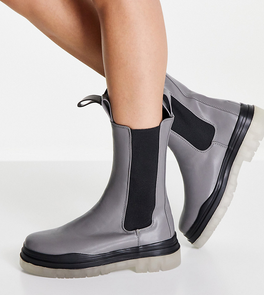 Public Desire Wide Fit Winter translucent sole boots in gray