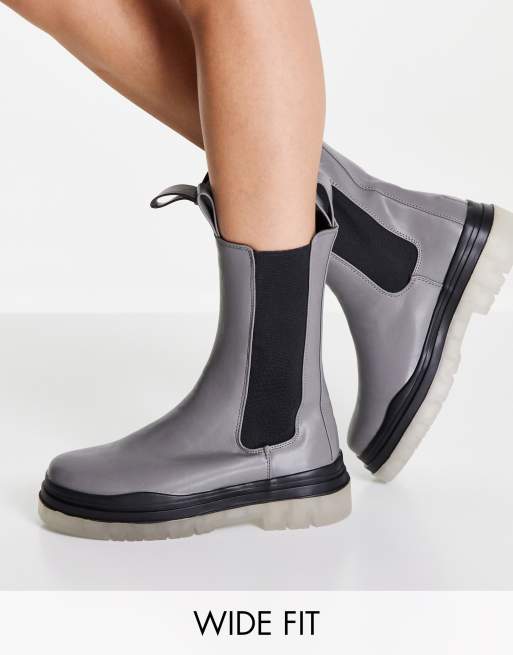 Public Desire Wide Fit Winter translucent sole boots in gray ASOS