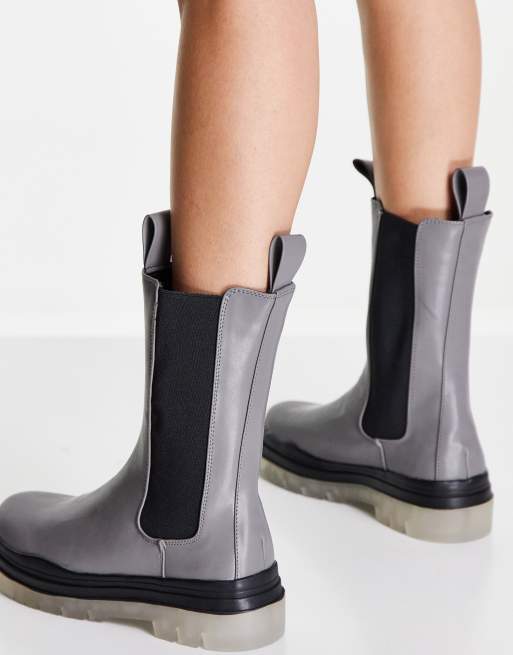 Public Desire Wide Fit Winter translucent sole boots in gray