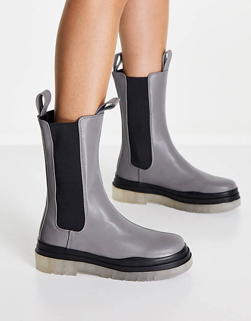  Boots/Public Desire Wide Fit Winter translucent sole boots in grey 