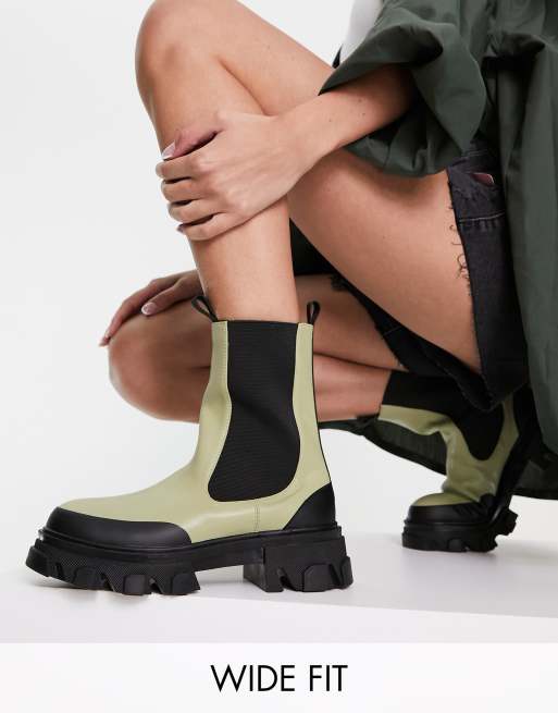 Public Desire Wide Fit - Wonder - Bottines plates chunky - Vert
