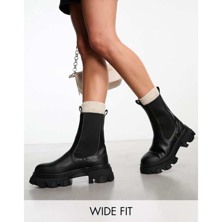 Public Desire Wide Fit Wonder chunky chelsea boots with contrast